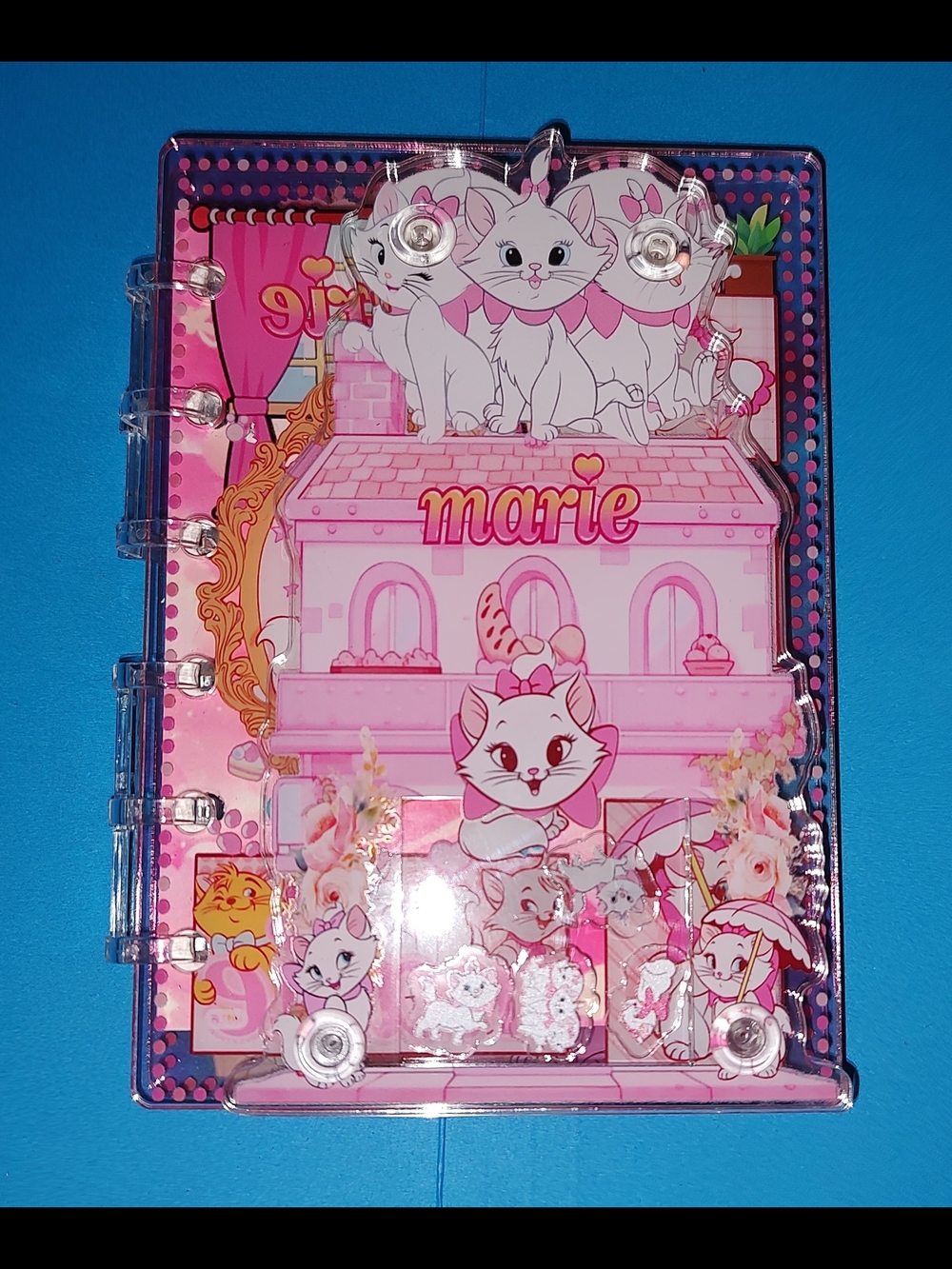 New! A7 Marie Cat Hard  Cover Acrylic Shaker Notebook With Paper